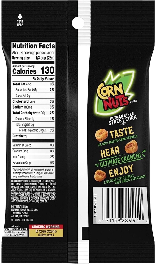 CORN NUTS Mexican Street Corn Crunchy Corn Kernels 4 Ounce Bag (2-Pack)