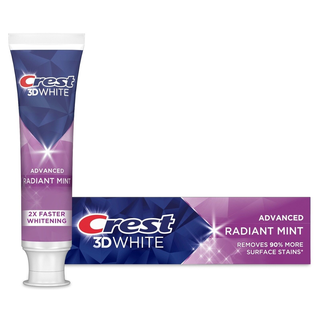 Crest 3D White Advanced Teeth Whitening Toothpaste, Radiant Mint - Trial Size - 2.4 Oz