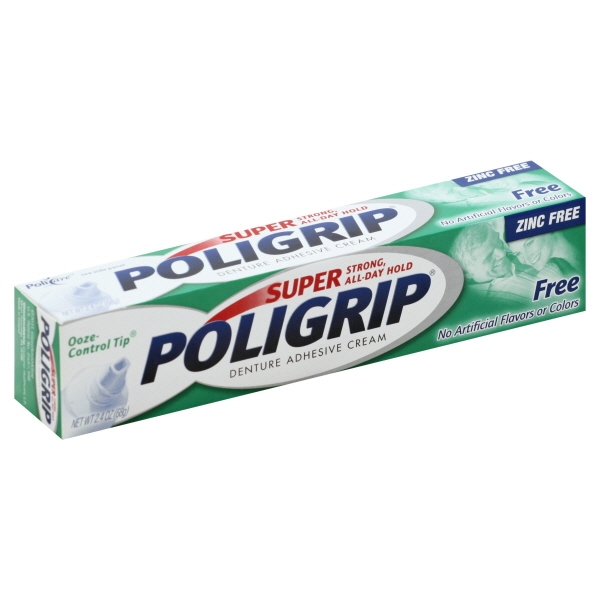 Super Poligrip Denture Adhesive Cream Artificial Flavor/Color Free 2.4 Oz by Abreva
