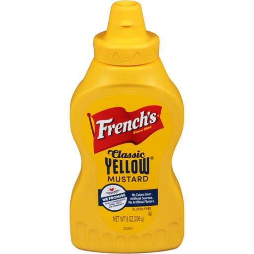 French S No Artificial Flavors Gluten Free Classic Yellow Mustard  8 Oz Bottle