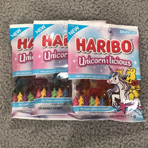  HARIBO NEW Unicorn-i-licious Gummi Candy Share Size Packs 4oz Ea. Bag 