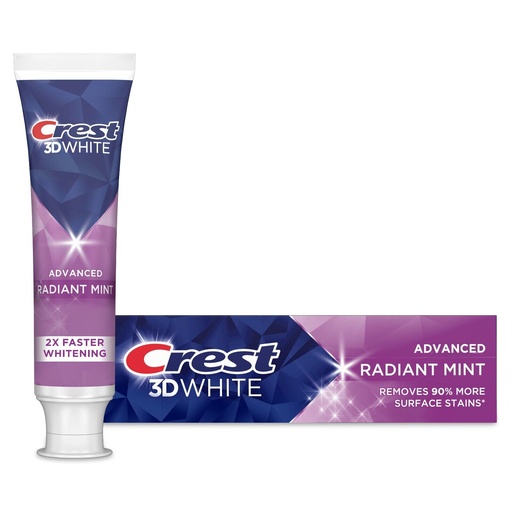 Crest 3D White Advanced Teeth Whitening Toothpaste, Radiant Mint - Trial Size - 2.4 Oz